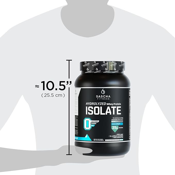 SASCHA FITNESS Hydrolyzed Whey Protein Isolate,100% Grass-Fed (2 Pounds, Coconut)