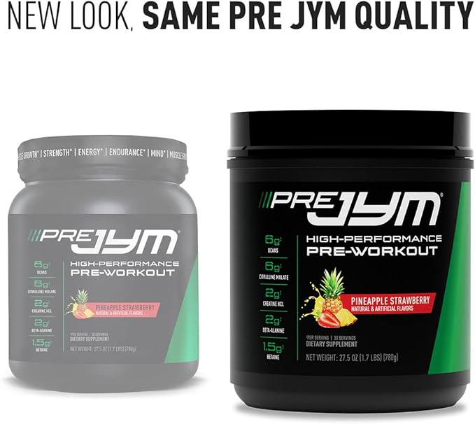 JYM Supplement Science Pre JYM Pineapple Strawberry Pre Workout Powder for Men & Women, BCAAs, Nootropics, Creatine HCI, Citrulline, Beta-Alanine, Betaine, Taurine, Huperzine, 30 Servings
