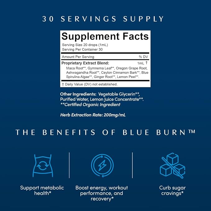 Apothékary Blue Burn Herbal Liquid Drops Supplement | Dietary Metabolism Support Supplement with Oregon Grape Root, Blue Spirulina, Maca Root and Berberine, Liquid Vitamins | 1.22 Fl Oz, 30 Servings