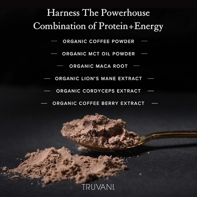 Truvani Protein + Energy Drink Mix with 87mg Caffeine | Vanilla Latte | 12g Organic Plant Based Protein | 20 Servings | USDA Organic Coffee Powder & Adaptogens | Gluten & Dairy Free | Vegan | Non-GMO