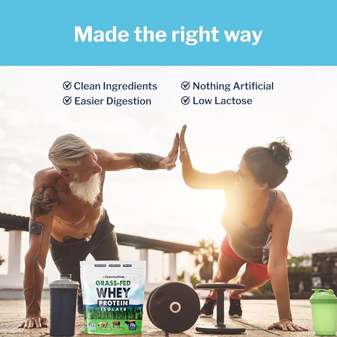 Opportuniteas Grass Fed Whey Isolate Protein Powder - Unflavored 28g Protein Powder Without Artificial Sweeteners, Hormone-Free Cows, Non GMO - 5lb