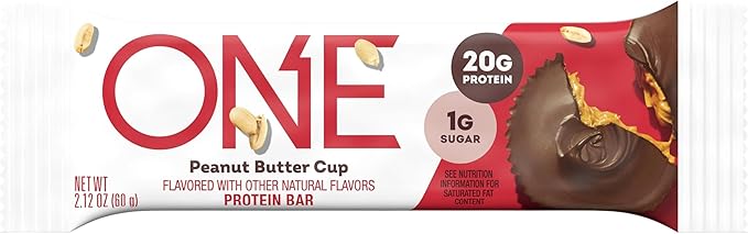 ONE Protein Bars, Peanut Butter Cup, Gluten Free with 20g Protein and 1g Sugar, Pantry Staples, 2.12 oz (12 Count)