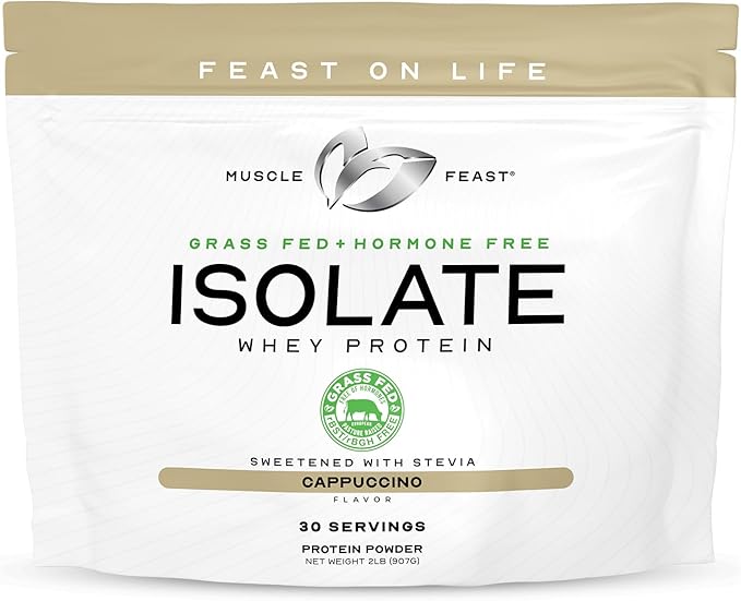 Muscle Feast Grass-Fed Whey Protein Isolate, All Natural Hormone Free Pasture Raised, Cappuccino, 2lb