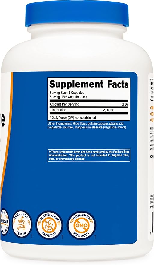 Nutricost L-Isoleucine 2000mg Per Serving, 240 Capsules Per Bottle (3 Bottles)