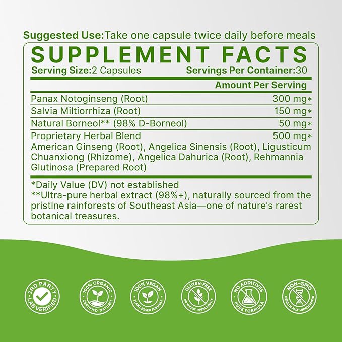 Bone & Joint Support Supplement Inspired by Chinese Herbal Wisdom for Mobility, Flexibility and Stability - with Notoginseng & Salvia - Made in USA - 60 Vegan Capsules
