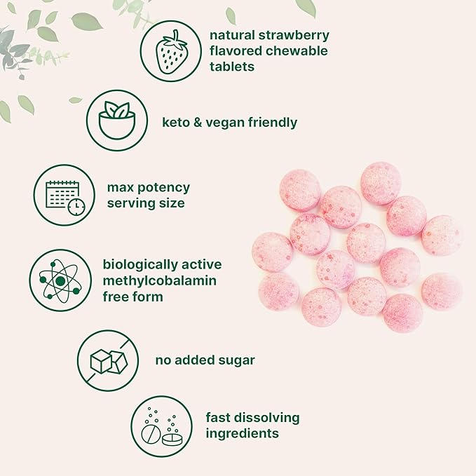 Micro Ingredients Vitamin B12 5000mcg | Methyl B12 Active Form – 240 Chewable Tablets | Fast Dissolve, Natural Strawberry Flavor, Support Energy, Metabolism Health | Vegan, Non-GMO, & No Glute