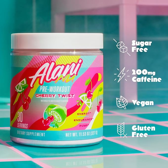 Alani Nu Pre Workout Powder Cherry Twist | Amino Energy Boost | Endurance Supplement | Sugar Free | 200mg Caffeine | L-Theanine, Beta-Alanine, Citrulline | 30 Servings