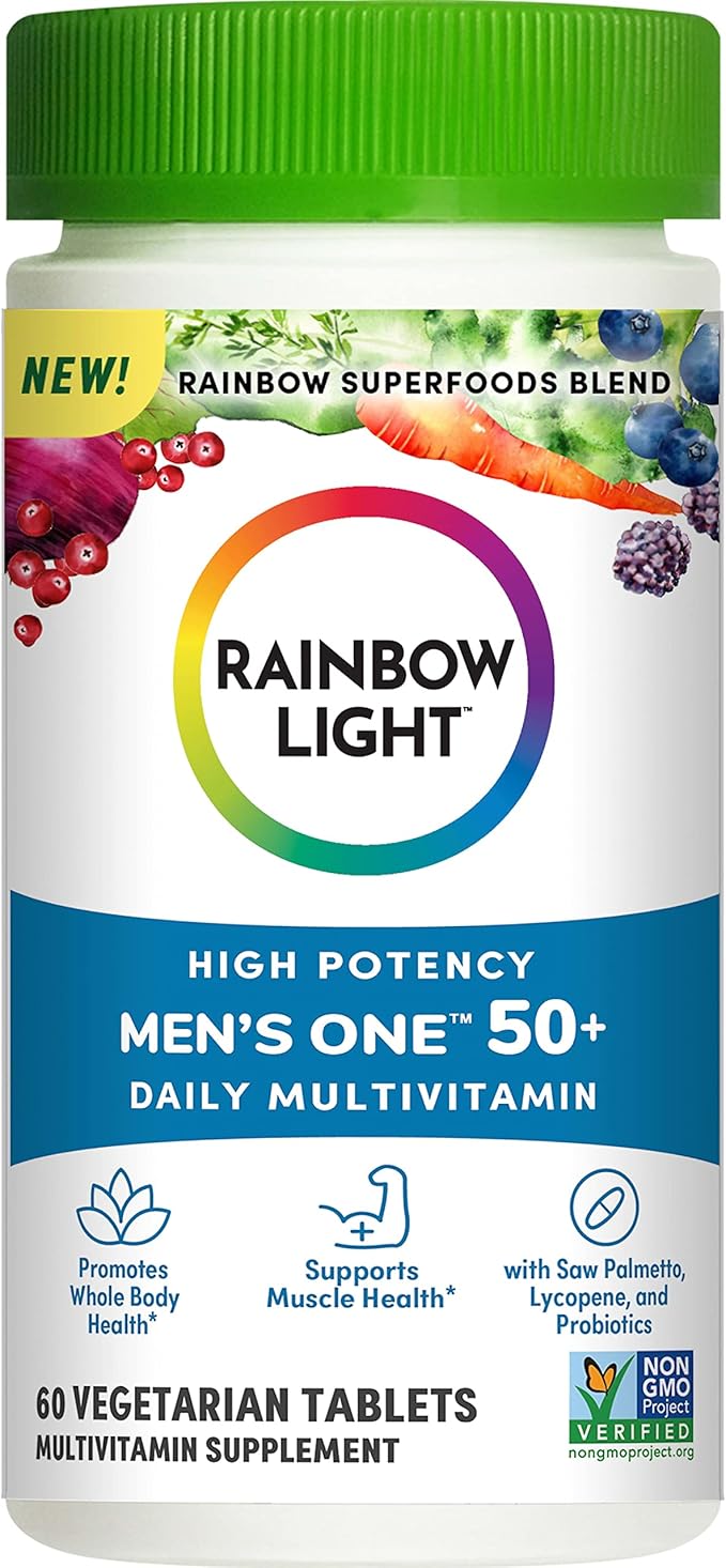 Rainbow Light Multivitamin for Men 50+, Vitamin C, D & Zinc, Probiotics, Men's One 50+ Multivitamin Provides High Potency Immune Support, Non-GMO, Vegetarian, 60 Tablets