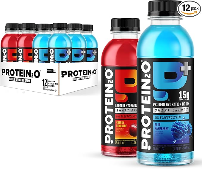 Protein2o 15g Whey Protein Isolate Hydration Drink Plus Energy & Focus, 350mg of Electrolytes, Vitamins B5 & B6, Sugar Free, Energy Variety Pack, 16.9 oz Bottle (Pack of 12)