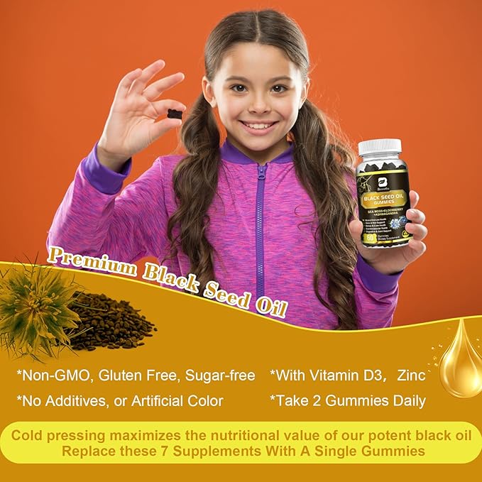 Black Seed Oil & Sea Moss Gummies, 2Pack Irish Sea Moss Gummies with Black Seed Oil, Ashwagandha Extract, Elderberry, Turmeric, Vitamin C, Vitamin D3 - Immune Support, Joints, Digestion, Hair & Skin