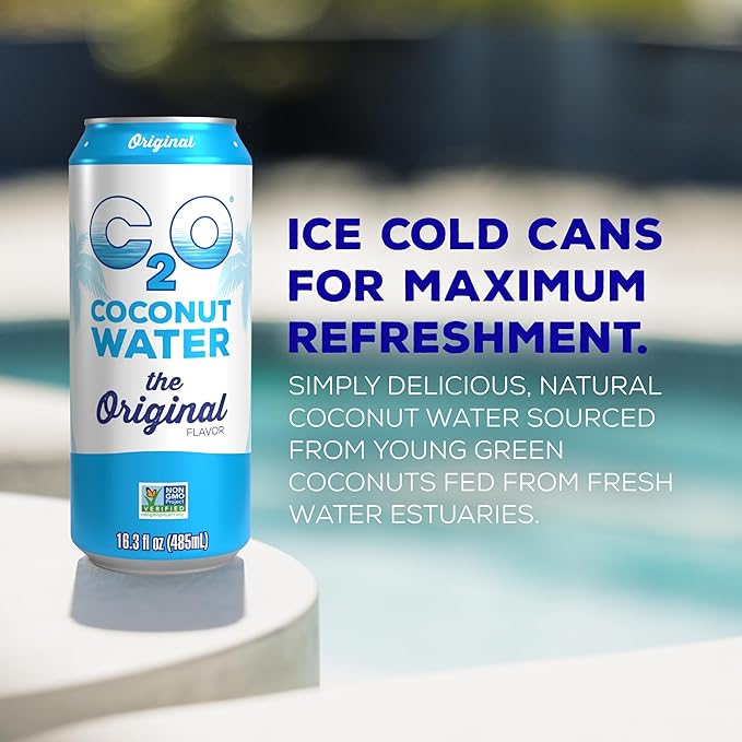 C2O - Coconut Water, The Original Flavor (8 Pack) - Made with Fresh Coconut Water - Plant Based - Non GMO - Canned Water - Natural Hydration, Essential Electrolytes, & Potassium - 8 Cans, 16.3 FL OZ
