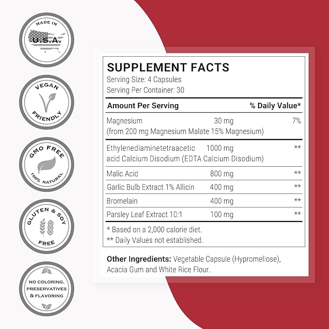 Supersmart - Cardio Clear (Garlic EDTA Supplement) - with Malic Acid, Calcium Disodium EDTA, Magnesium, Bromelain | Non-GMO & Gluten Free - 120 Vegetarian Capsules