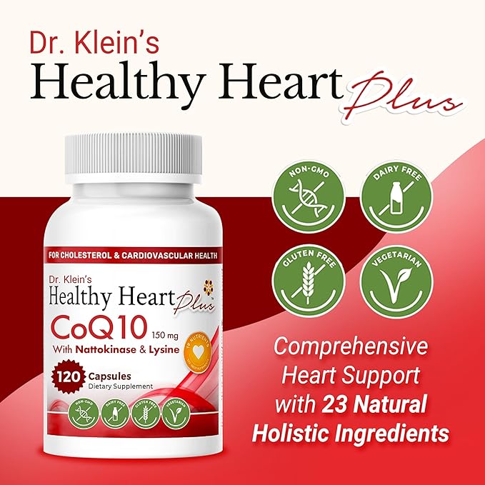Healthy Heart Plus CoQ10 Cardiovascular Supplement - Coenzyme Q10 150mg, Nattokinase, Pomegranate Extract & Garlic for Blood Pressure & Cholesterol - Heart Supplements for Men & Women - 120 Capsules