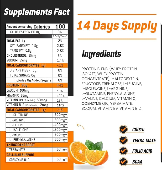 Leon Sport Post Workout Recovery Powder/Muscle Recovery Powder with Protein, COQ10, Amino Acids and BCAA/Daily Protein & Amino Acid - 14 Servings