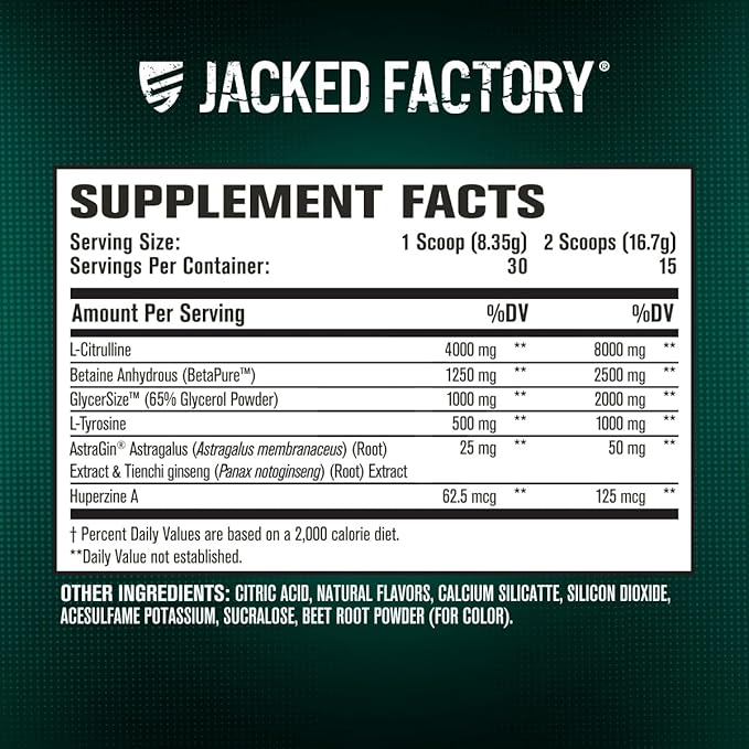 Jacked Factory Pumpsurge Caffeine Free Pre Workout for Men & Women - Nootropic Booster & Stim Free Pre Workout - Intense Pumps, Enhanced Focus - 30 Servings, Cherry Limeade