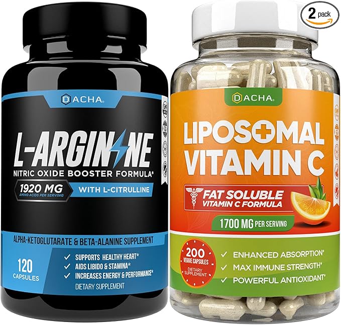 Max Strength Nitric Oxide Booster Bundle – L-Arginine & Liposomal Vitamin C, With L Citrulline, Ascorbyl Palmitate, Natural Absorb Boost Formula To Support Exercise Energy, Immune Health, Slim Look