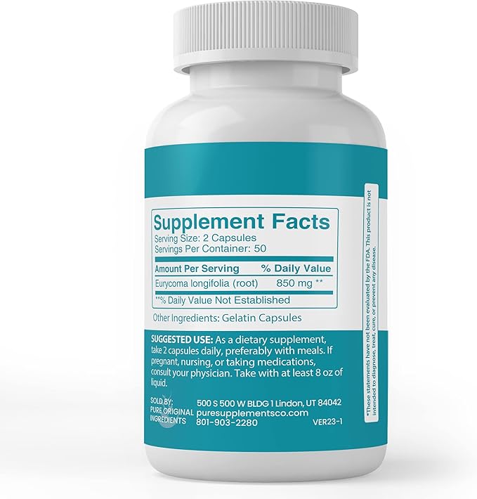 Pure Original Ingredients Longjack Tongkat Ali (100 Capsules) Always Pure, No Additives or Fillers, Lab Verified