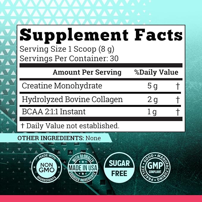 Old School Labs 5000mg Creatine Monohydrate Powder, Optimized Creatine for Women +2000mg Collagen +1g BCAA 2:1:1 Supports Lean Muscles & Recovery, Energy & Stamina - Micronized, Natural & Made in USA