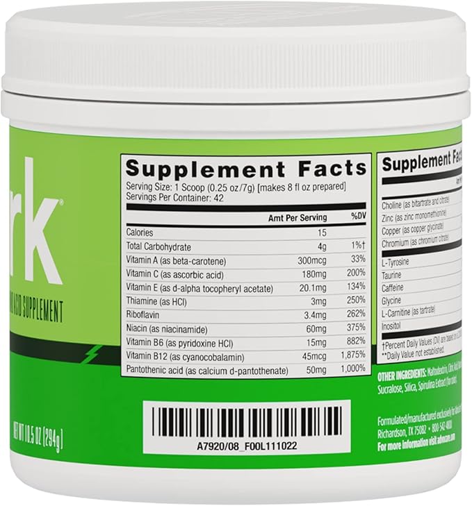 AdvoCare Spark Vitamin & Amino Acid Supplement - Focus & Energy Drink Powder Mix with Vitamin A, B-6, C & E - Also Includes L-Carnitine & L-Tyrosine - Limeade - 10.5 oz