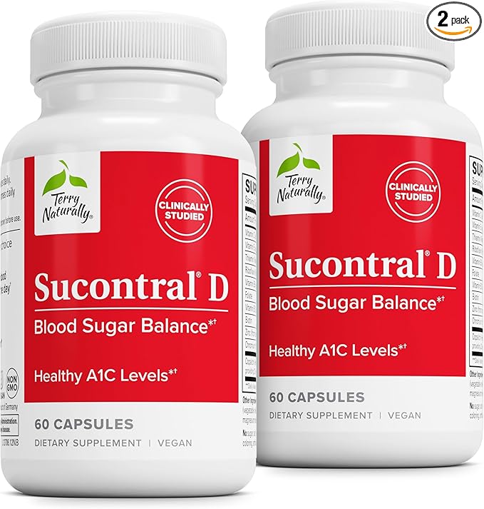 Terry Naturally Sucontral D - B-Complex & Folate Supplement - Carbohydrate Metabolism Support - Vitamin & Mineral Supplement with Zinc & Chromium - 60 Capsules (Pack of 2)