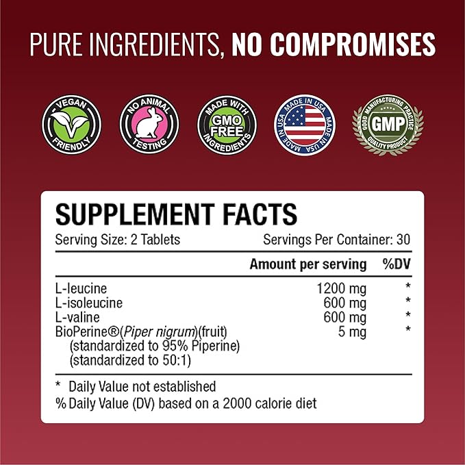 Approved Science BCAA Supplement - 180 Tablets - 2400mg - Increase Performance and Enhance Muscle Development - L-Leucine, L-Isoleucine, L-Valine - Made in USA, Non-GMO