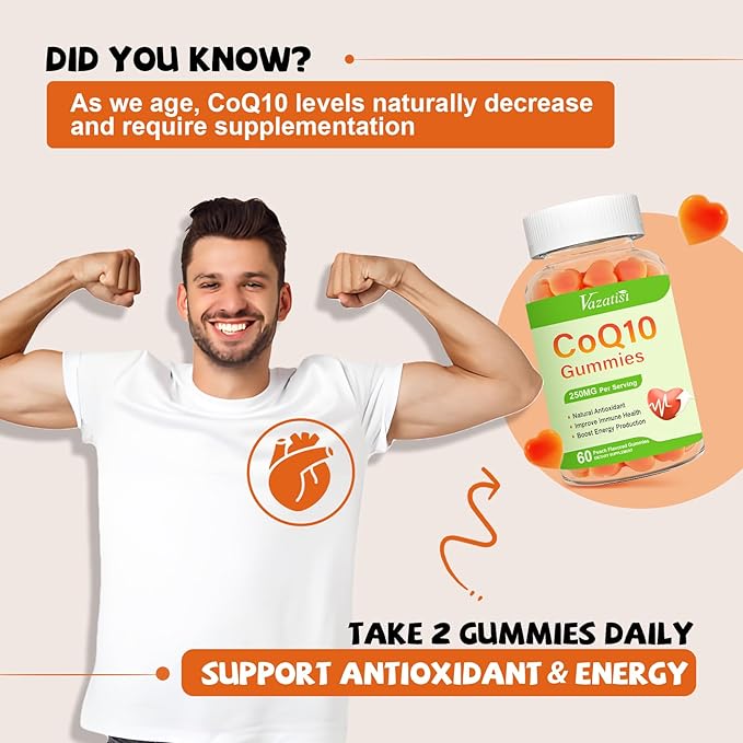 2 Pack CoQ10 Gummies, Plus Omega-3, Magnesium, Vitamin B12 for Brain & Antioxidant, 5X Better Absorption Coenzyme Q10 Supplement - 120 Cts