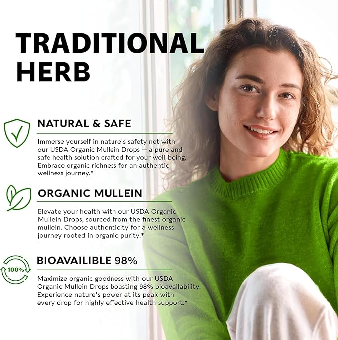 2 Pack Mullein Leaf Extract - Support Lung Cleanse,Tincture Drops | Non-GMO, Vegetarian - Support Lung Cleanse & Respiratory Function for Healthy Breathing