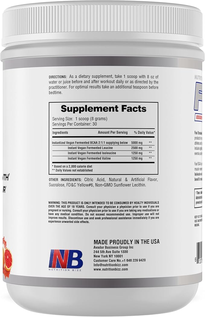 BCAA Powder, 5 Grams of BCAAs Amino Acids, Post Workout Recovery Drink for Muscle Building, Recovery, and Endurance, 30 Servings (Blood Orange)