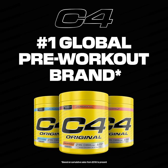 Cellucor C4 Original Pre Workout – Pre-Workout for Endurance, Focus & Performance with 200mg Caffeine, Beta-Alanine, Creatine Nitrate, L-Arginine & PeptiPump – Sugar Free, 25 Servings, ICY Blue Razz