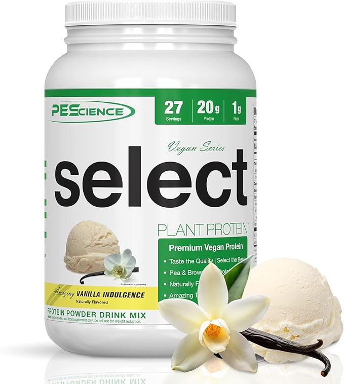 PEScience Select Vegan Plant Based Protein Powder, Vanilla, 27 Serving, Premium Pea and Brown Rice Blend