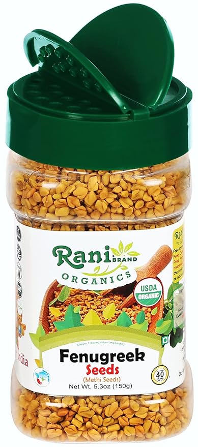 Rani Organic Fenugreek (Methi) Seeds Whole 5.29oz (150g) PET Jar, Trigonella Foenum Graecum ~ All Natural | Vegan | Gluten Friendly | NON-GMO | Indian Origin | USDA Certified Organic