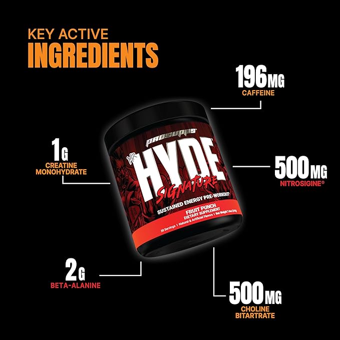 PROSUPPS Mr. Hyde Signature Pre Workout Powder with Creatine, Beta Alanine & Caffeine - Performance, Energy & Endurance - Clean Fitness & Gym Supplements for Men & Women (Fruit Punch, 30 Servings)