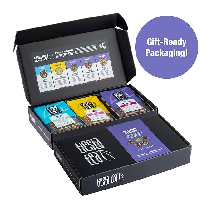 Tiesta Tea - Herbal Loose Leaf Father’s Day Tea Gift Set Sampler | Medium to No Caffeine | Hot & Iced Ready | Assorted Chamomile, Ginger, Citrus and Lavender Herbal Blends | 5 Pouches