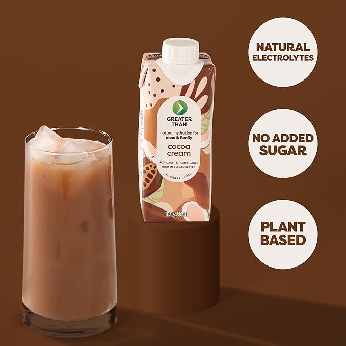 Greater Than Lactation Supplement Support, Coconut Water, Vitamins & Electrolyte Drink for Breastfeeding & Immune Support, Lactation Cookies Alt, Gluten Free, Low Sugar, 24 Pack, Cocoa Chocolate Cream