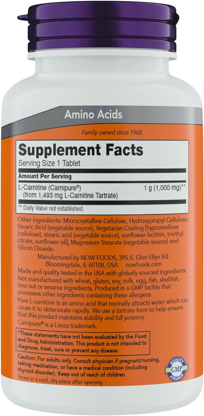 Now Supplements L-Carnitine 1000mg - 150 Tablets Value Size, Supports Lean Muscle Growth, Carnipure, Non-GMO, Kosher, Ideal for Vegans, Athletes, and Energy Support