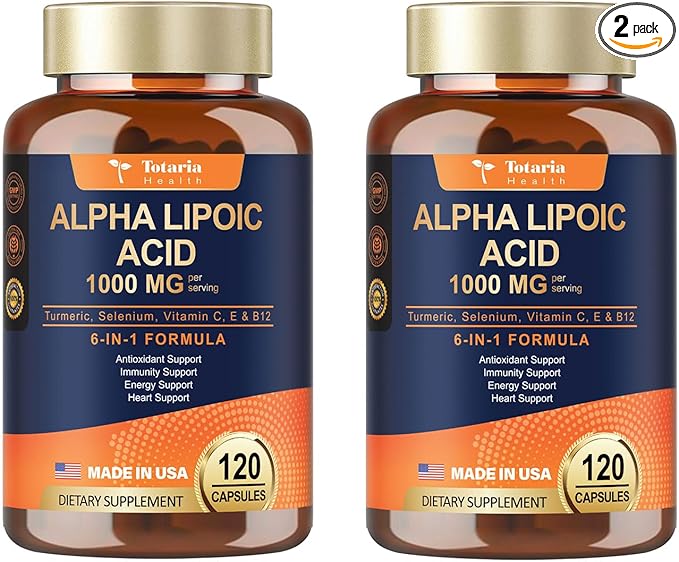 (2 Packs) Alpha Lipoic Acid - 1000mg ALA Supplement Capsules for Neuropathy Support Supplement Nerve Health, Liver Detox, Antioxidant, Metabolism and Cell Energy, Anti-Aging - Non-GMO, Gluten Free