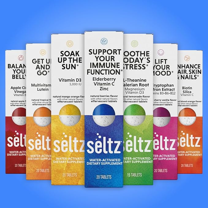 Seltz® Water-Activated Vitamins - Support Your Immune Function - Vitamin C, Elderberry Extract, and Zinc – Natural Berries Flavor Dietary Supplement - 6 Packs x 20 Effervescent Tablets Each