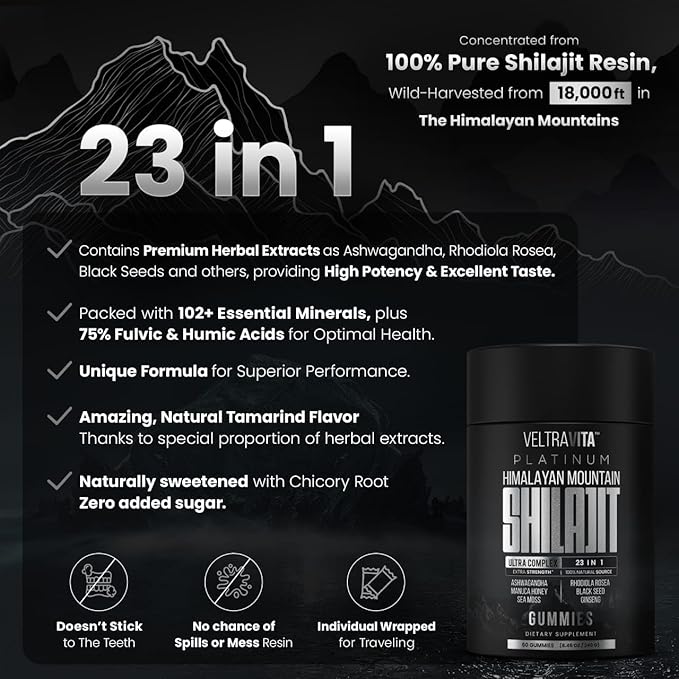 28000 mg, 23-in-1, Himalayan Shilajit for Men, Ashwagandha Gummies Platinum, Irish Sea Moss Gel, Black Seed Oil, Manuka Honey medical grade, Tongkat Ali, Rhodiola Rosea Supplement, No Sugar, Lab Test