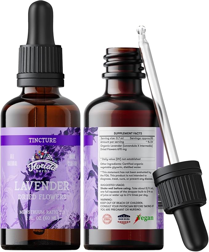 Lavender Flower Liquid Extract for Calming Nervous System Support, Organic Lavender Extract (Lavandula X Intermedia) Dried Flow 2 Fl Oz
