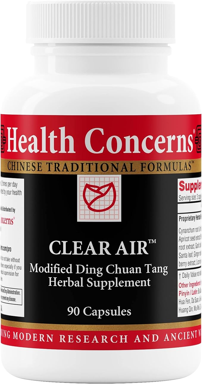Health Concerns Clear Air - Lung Health & Respiratory Support Supplement - Marshmallow, Apricot, Bitter Orange, Garlic, Skullcap & More - Increases Oxygen Capacity & Reduces Mucus - 90 Capsules