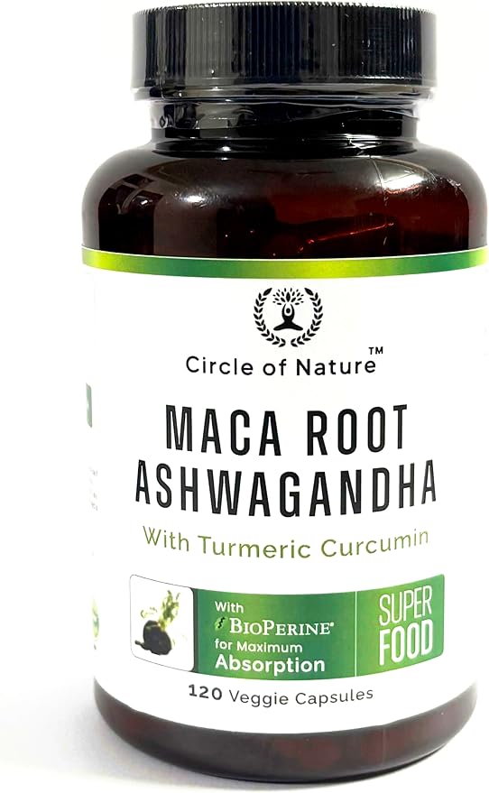 Maca Root, Ashwagandha Root Extract, Capsules for Men & Women with Turmeric Curcumin and Bioperine 120 Capsules Made in USA