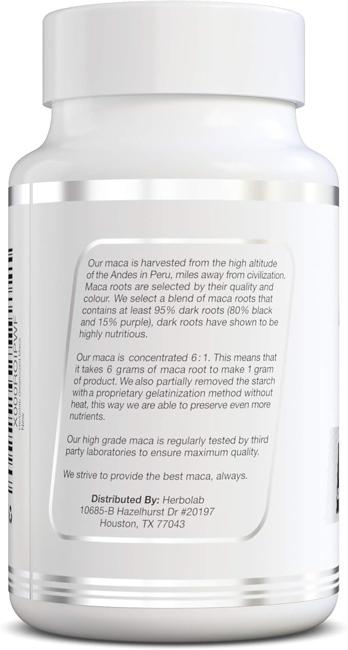 Peruvian Maca Root Powder Capsules for Men and Women with Organic Black Maca, Red Maca, Yellow Maca Root Extract Capsules, Gelatinized 2000 mg Per Day, Lepidium Meyenii, Peruvian Ginseng, Vegan Pills
