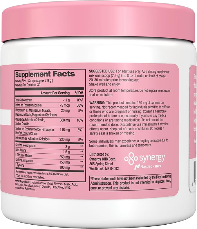 Flat Tummy Pre Workout Powder for Women – Energy, Endurance, and Muscle Support with 3g Creatine, 1.6g Beta-Alanine, Electrolytes – Watermelon Flavor – 30 Servings
