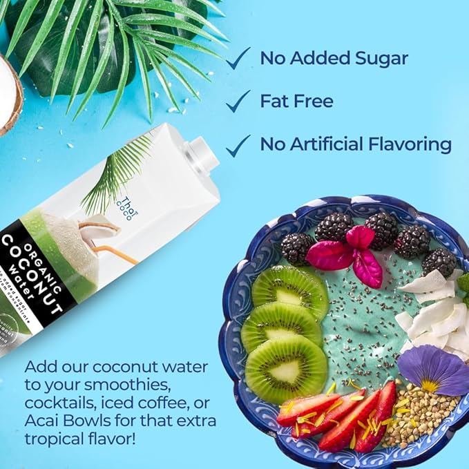 Thai Coco - Organic Natural Coconut Water No Sugar Added - 33.8 fl. oz. 6 Pk