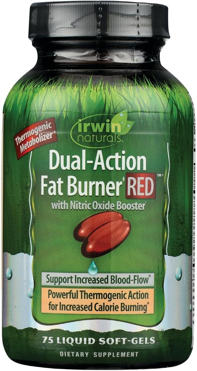 Irwin Naturals Dual-Action Fat Burner RED - 75 Liquid Soft-Gels - Powerful Thermogenic with Nitric Oxide Booster - 25 Total Servings