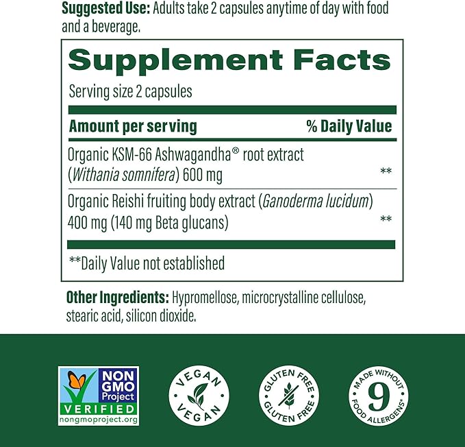 MegaFood Superfood Mushroom Stress Relief - Reishi Mushroom Supplement Clinically Studied to Reduce Stress - Doctor Formulated with Ashwagandha KSM 66 - Vegan, Gluten-Free - 60 Capsules, 30 Servings