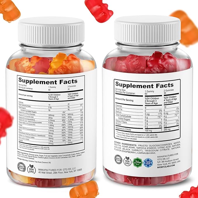DR. MORITZ Kids Magnesium Gummies (60 Count, 2 Pack) and Kids Multivitamin Gummies (60 Count, 2 Pack) Bundle - for Relaxation and Health Support - Toddler Vitamins - Magnesium Calm Supplement