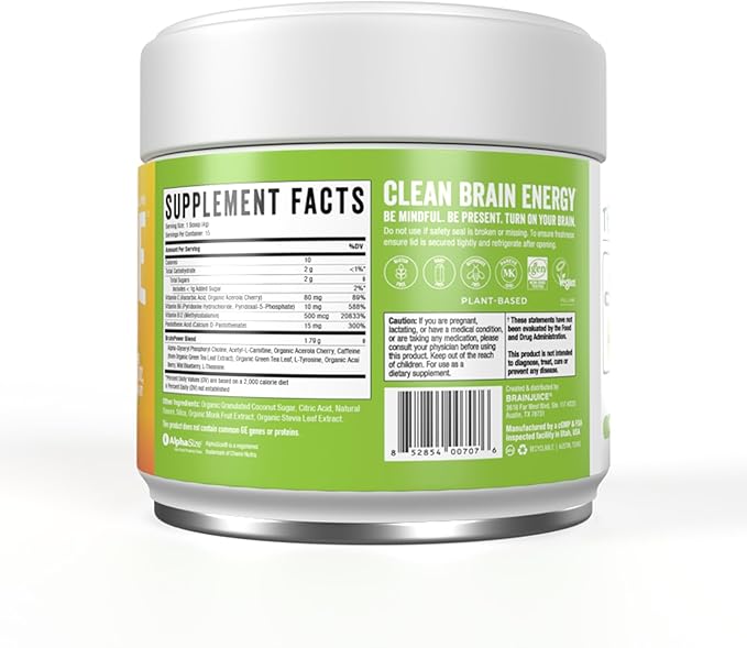 BrainJuice Active Pomegranate Acai Daily BrainPower Mix - 15 Servings (2.2 Oz, Peach Mango)