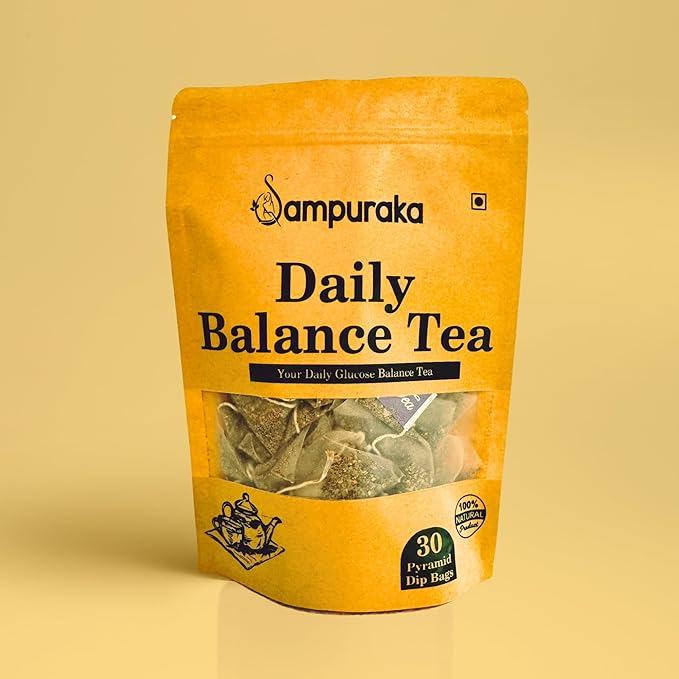 Daily Balance Tea - Natural Herbal Tea with Moringa, Gymnema, Jamun seeds, Cassia, Fenugreek, Guava leaves, Cinnamon - 30 Pyramid Tea Bags (1)