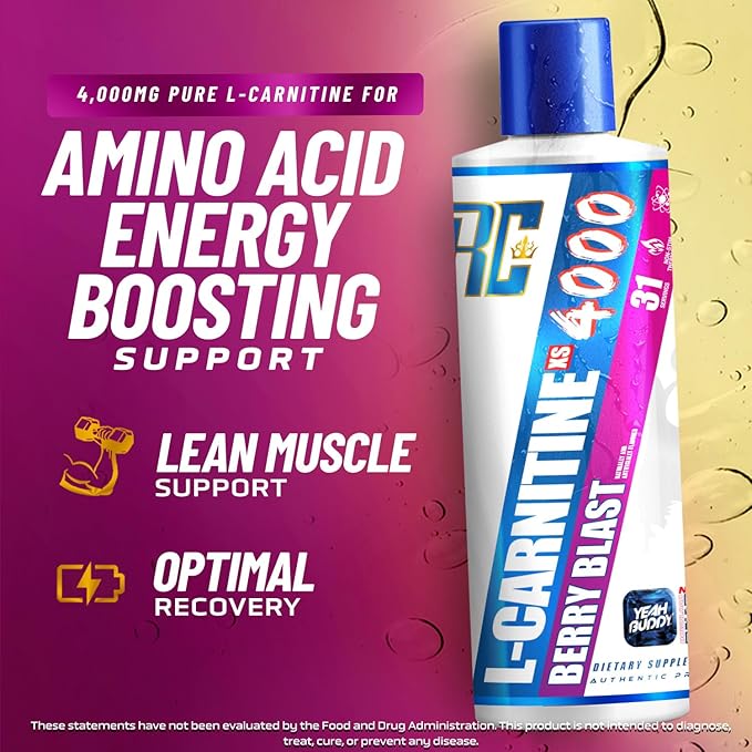 Ronnie Coleman Signature Series L Carnitine XS 4000 Liquid, Stimulant Free, Sugar Free, Zero Carbs, Lean Muscle Strength Support for Men & Women, Amino Acid Supplement, Berry Blast Flavor, 16 Oz